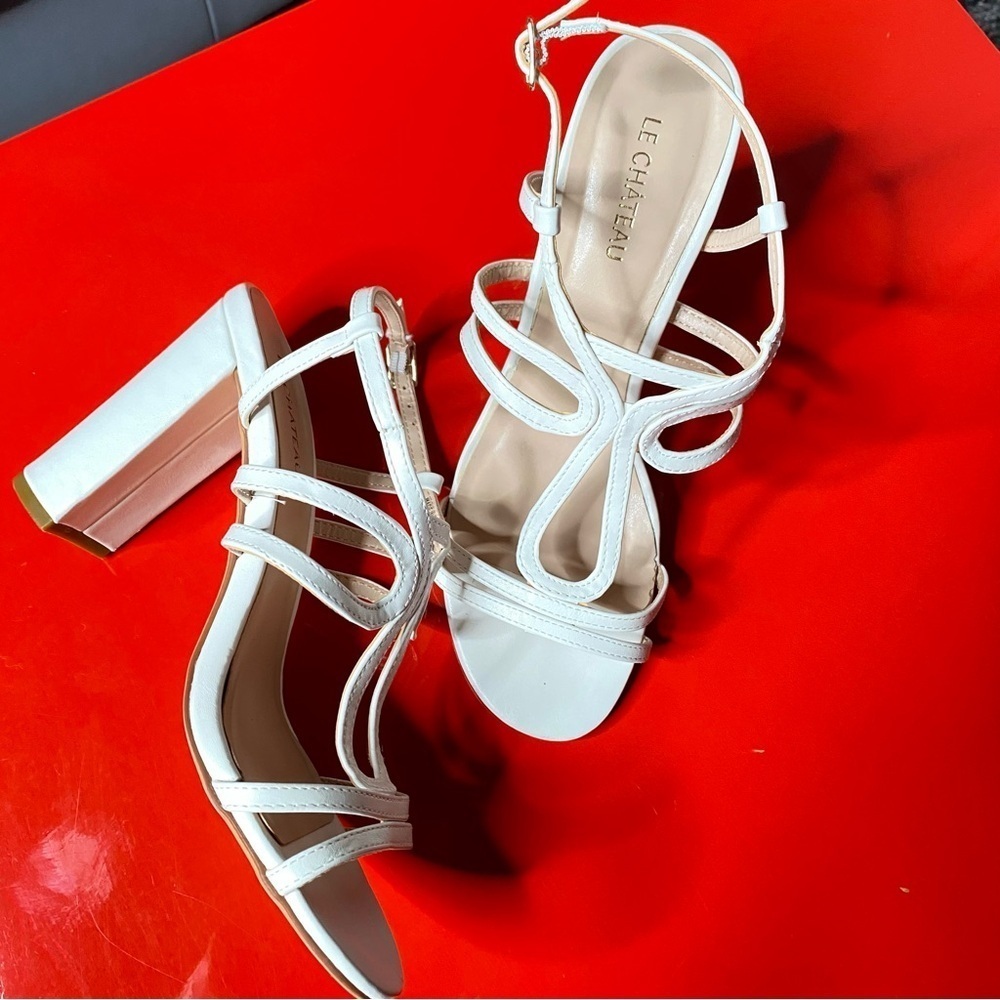 Le Château White Strappy Sandals EU38 Summer Wedding Prom 4in Heels - Picture 2 of 13
